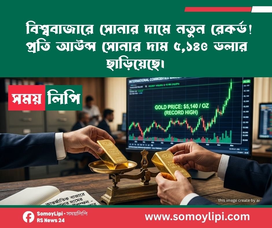 _বিশ্ববাজারে সোনার দামে নতুন রেকর্ড! প্রতি আউন্স সোনার দাম ৫,১৪০ ডলার ছাড়িয়েছে।